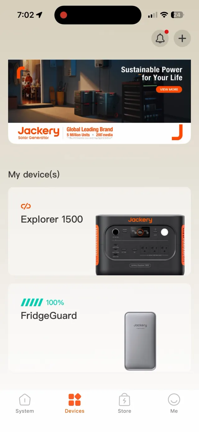 Current app, Devices screen: a large banner ad and two device cards.