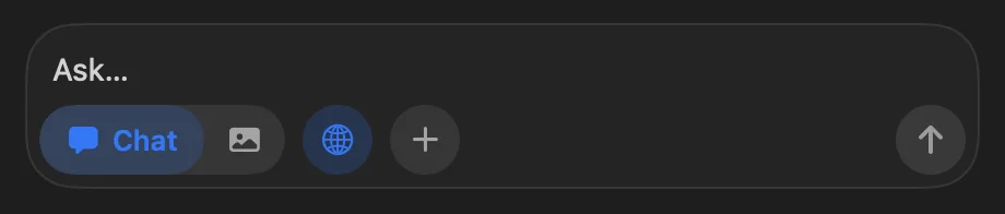 The input bar: Chat and Image, the globe turned on, a plus button and send.
